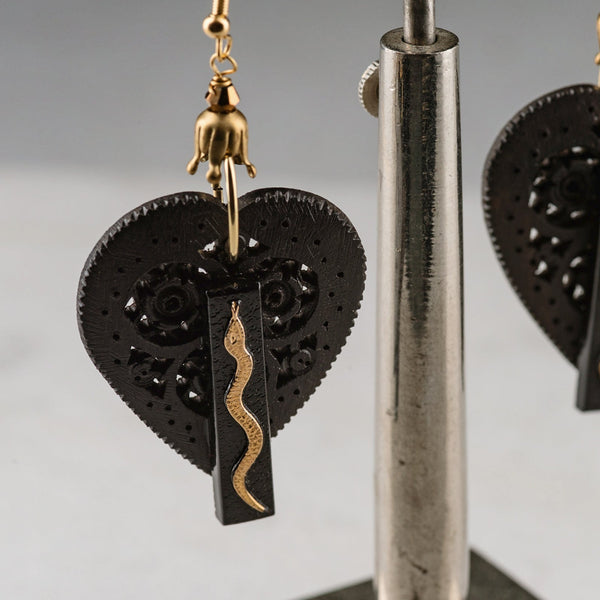 Heart Earrings | Snake Earrings | Vintage jewellery | Handmade