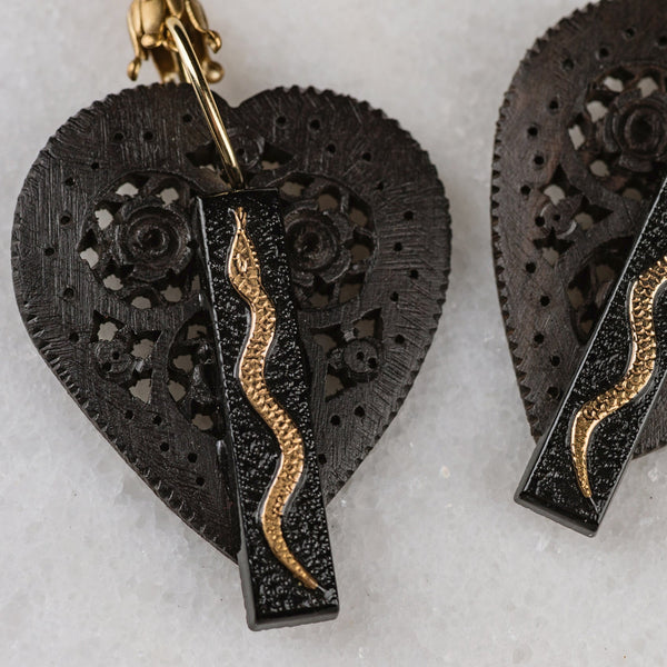 Heart Earrings | Snake Earrings | Vintage jewellery | Handmade