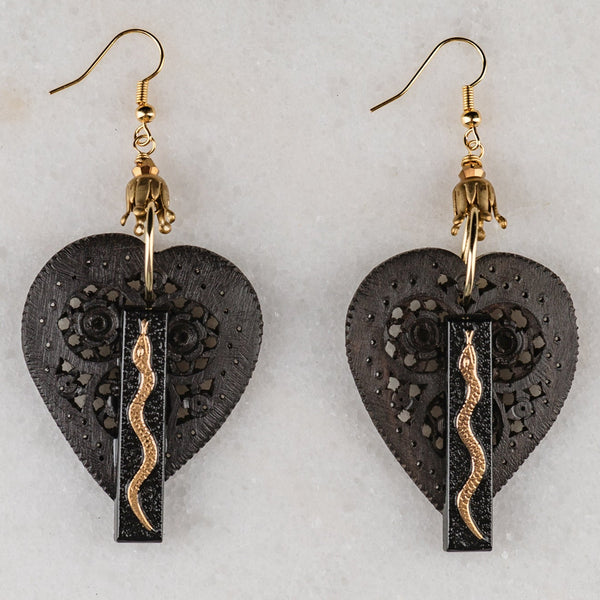 Heart Earrings | Snake Earrings | Vintage jewellery | Handmade