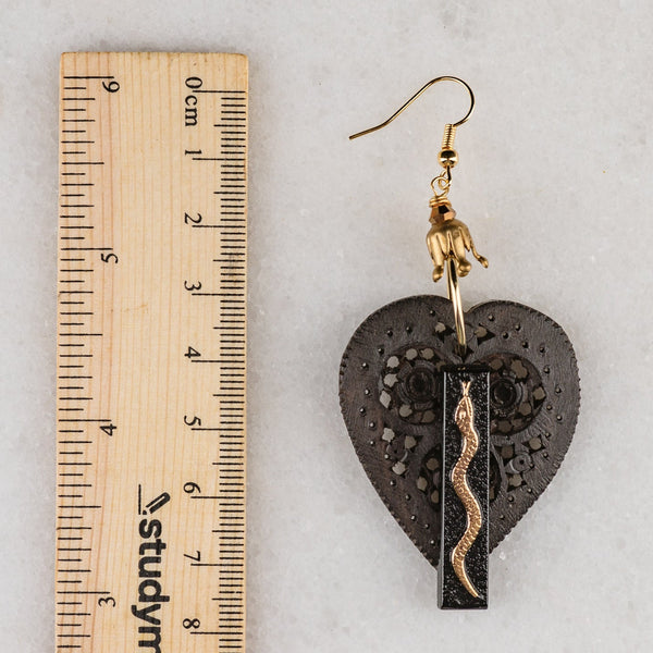 Heart Earrings | Snake Earrings | Vintage jewellery | Handmade