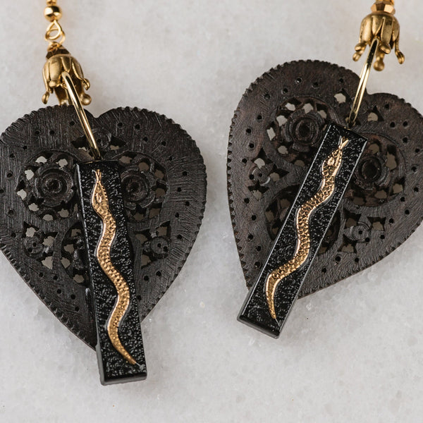 Heart Earrings | Snake Earrings | Vintage jewellery | Handmade