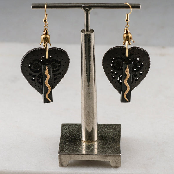 Heart Earrings | Snake Earrings | Vintage jewellery | Handmade