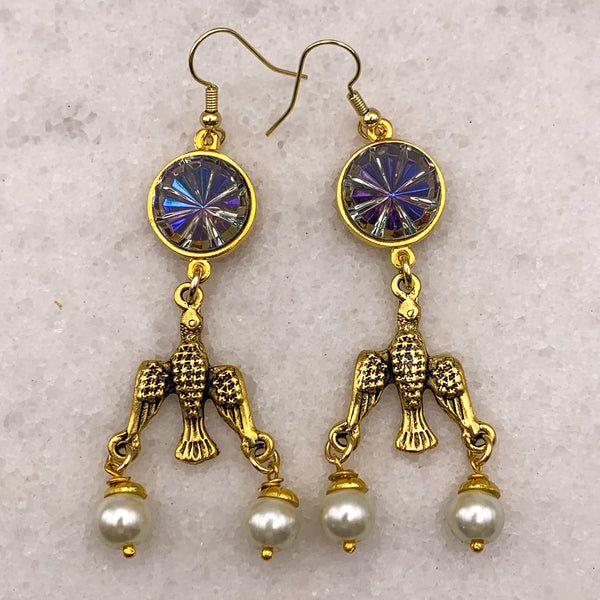Pearl Earrings | Vintage Carved Birds | Gold Filled | Handmade in Australia