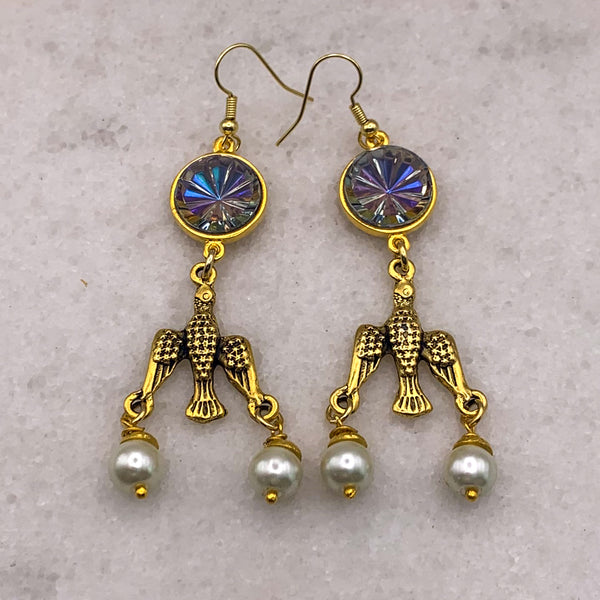 Pearl Earrings | Vintage Carved Birds | Gold Filled | Handmade in Australia