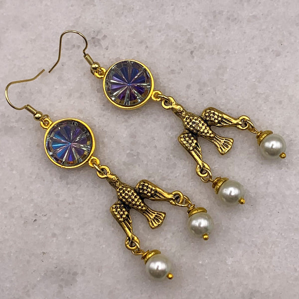 Pearl Earrings | Vintage Carved Birds | Gold Filled | Handmade in Australia