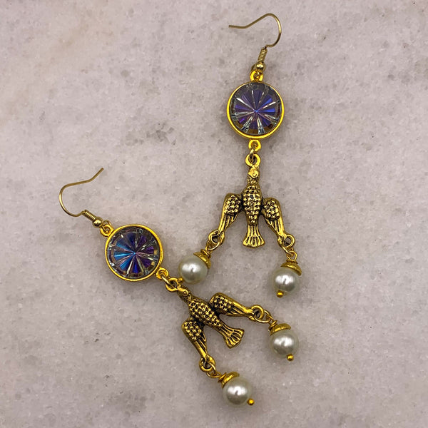 Pearl Earrings | Vintage Carved Birds | Gold Filled | Handmade in Australia