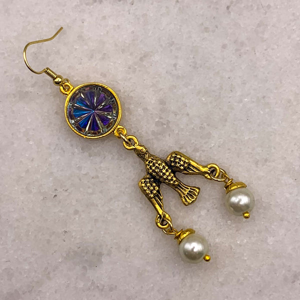 Pearl Earrings | Vintage Carved Birds | Gold Filled | Handmade in Australia