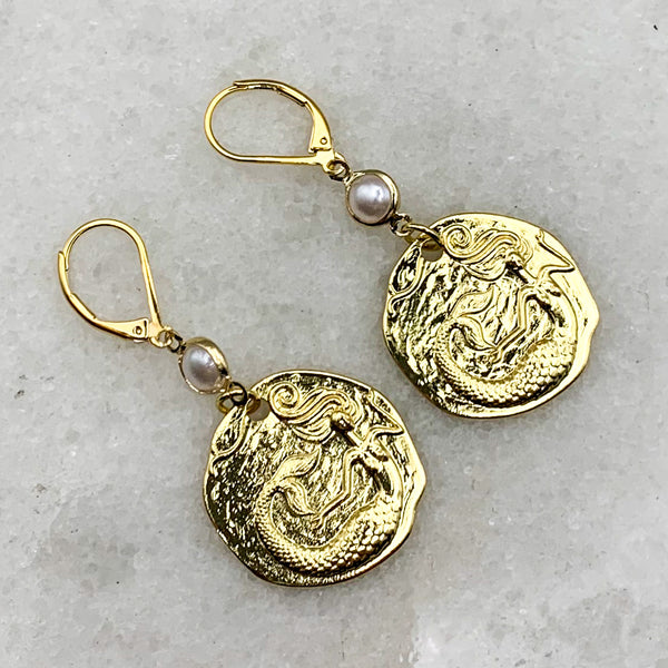 Mermaid Earrings | Gold | Handmade in Australia | Pearl | Bohemian Style