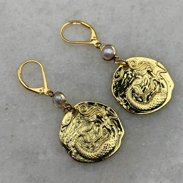 Mermaid Earrings | Gold | Handmade in Australia | Pearl | Bohemian Style