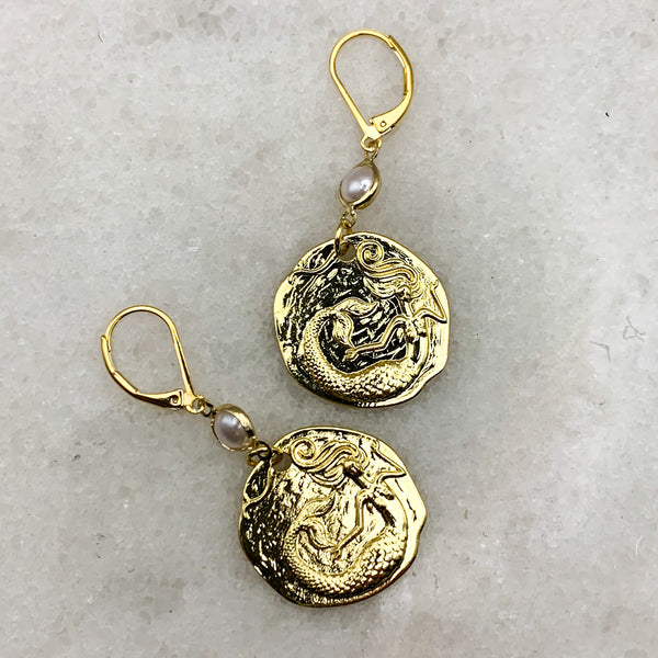 Mermaid Earrings | Gold | Handmade in Australia | Pearl | Bohemian Style
