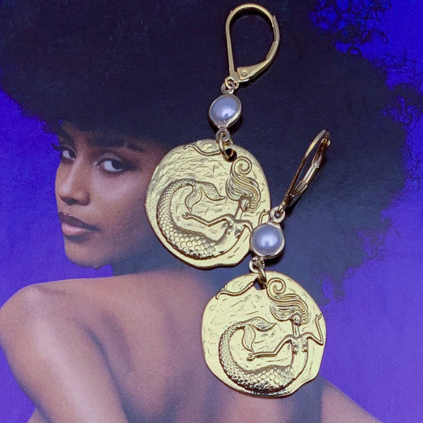 Mermaid Earrings | Gold | Handmade in Australia | Pearl | Bohemian Style