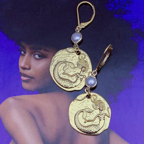 Mermaid Earrings | Gold | Handmade in Australia | Pearl | Bohemian Style