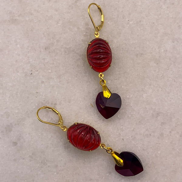 Heart Earrings | Vintage Style | Ruby Earrings | Handmade in Australia