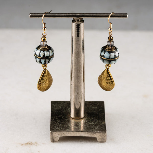 New Dawn Earrings | Mother of Pearl | Tibetan Bead | Vintage Jewellery