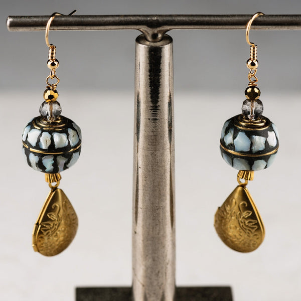New Dawn Earrings | Mother of Pearl | Tibetan Bead | Vintage Jewellery