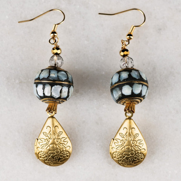 New Dawn Earrings | Mother of Pearl | Tibetan Bead | Vintage Jewellery