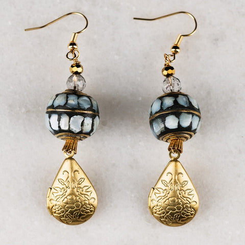 New Dawn Earrings | Mother of Pearl | Tibetan Bead | Vintage Jewellery