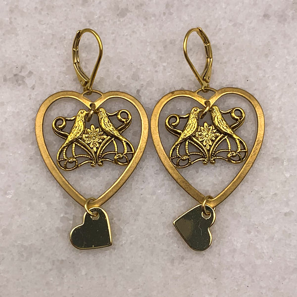 Love Bird Earrings | Vintage Art Nouveau | Handmade in Australia | Gold Filled