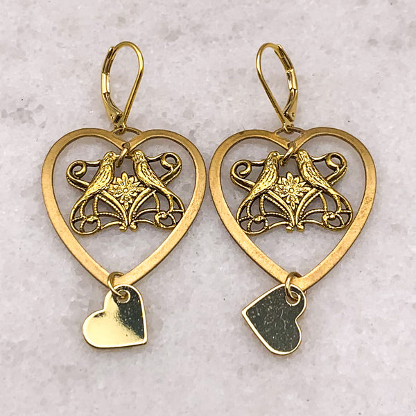 Love Bird Earrings | Vintage Art Nouveau | Handmade in Australia | Gold Filled