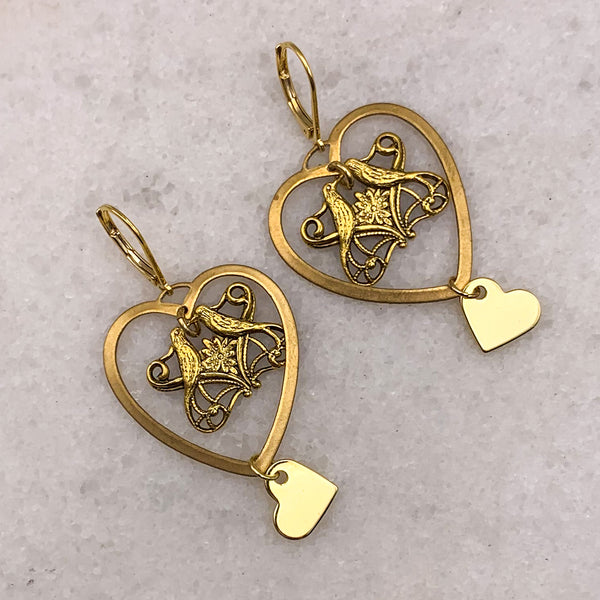 Love Bird Earrings | Vintage Art Nouveau | Handmade in Australia | Gold Filled