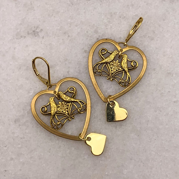 Love Bird Earrings | Vintage Art Nouveau | Handmade in Australia | Gold Filled