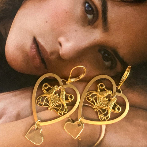 Love Bird Earrings | Vintage Art Nouveau | Handmade in Australia | Gold Filled