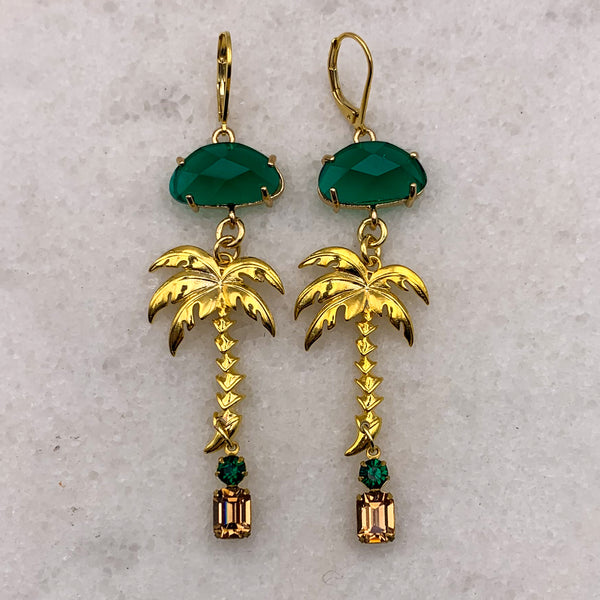 Emerald Earrings | Palm Tree | Vintage | Handmade in Australia