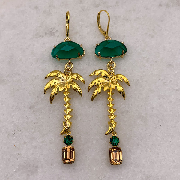 Emerald Earrings | Palm Tree | Vintage | Handmade in Australia