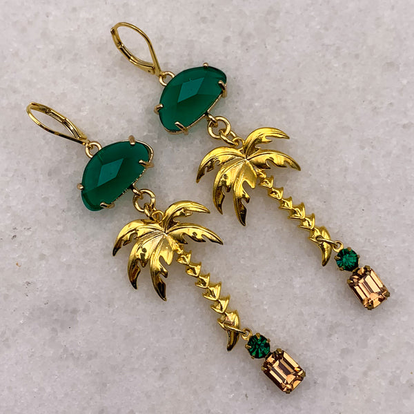 Emerald Earrings | Palm Tree | Vintage | Handmade in Australia