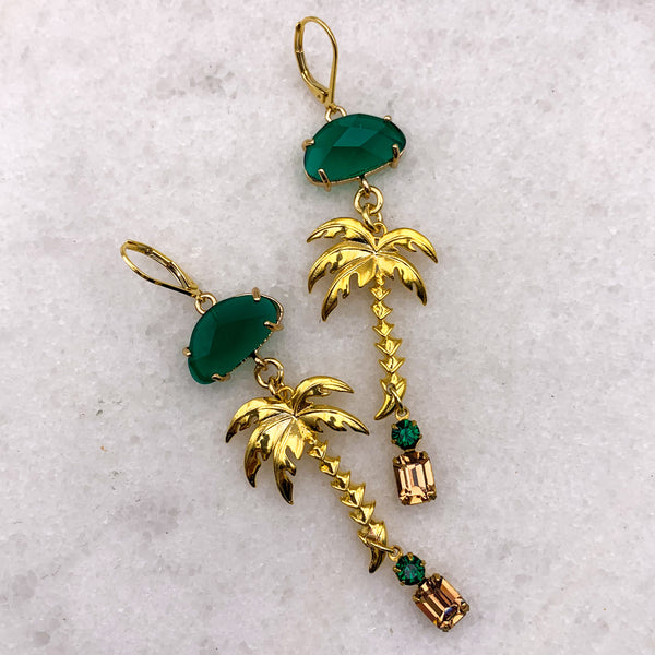 Emerald Earrings | Palm Tree | Vintage | Handmade in Australia