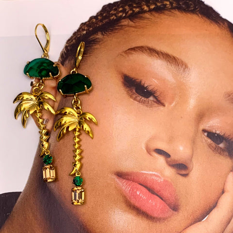 Emerald Earrings | Palm Tree | Vintage | Handmade in Australia