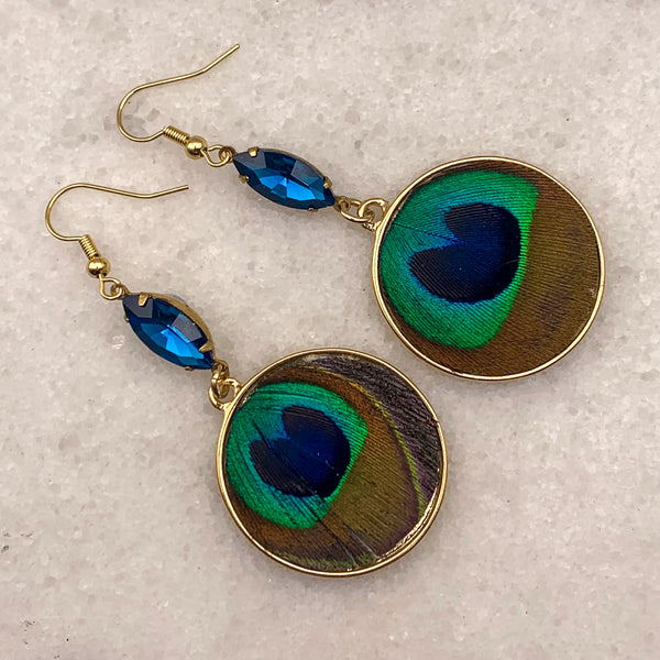 Feather Earrings | Peacock | Vintage | Handmade in Australia