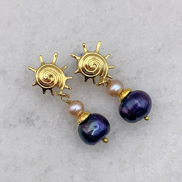 Pearl Earrings | Prussian Blue Pearl | Pink Pearl | Made in Australia