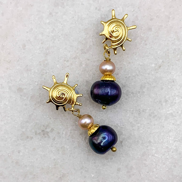 Pearl Earrings | Prussian Blue Pearl | Pink Pearl | Made in Australia