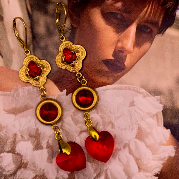 Red Crystal Earrings | Gold | Handmade in Australia | Quatrefoil |