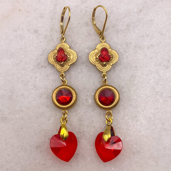Red Crystal Earrings | Gold | Handmade in Australia | Quatrefoil |