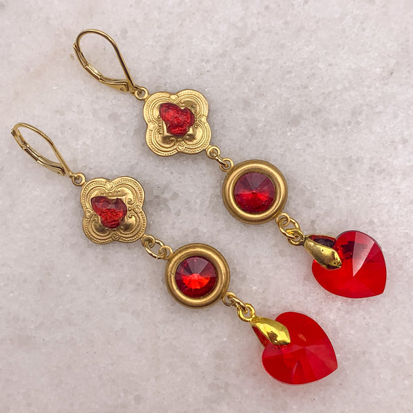 Red Crystal Earrings | Gold | Handmade in Australia | Quatrefoil |