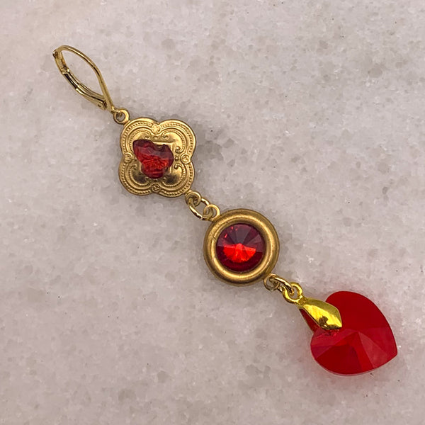 Red Crystal Earrings | Gold | Handmade in Australia | Quatrefoil |
