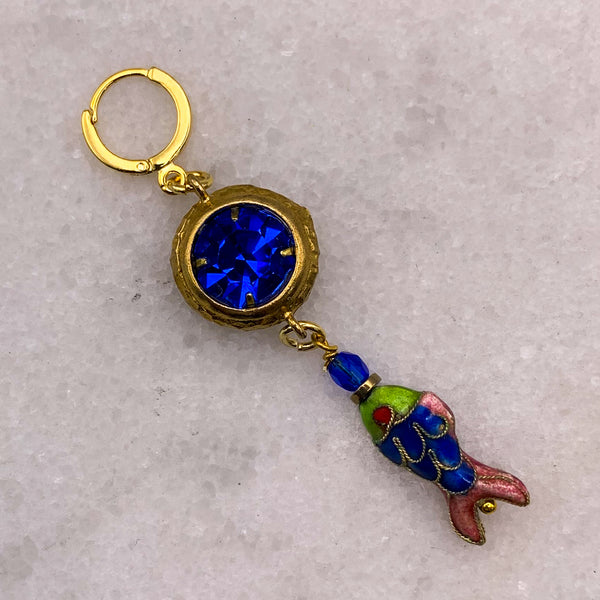 Vintage Japanese Cloissone’ | Fish Earrings | Sapphire Crystal | Bohemian Style| Handmade in Australia