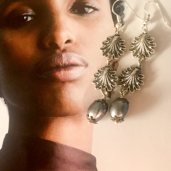 Antique Silver Shells | Baroque Tahitian Pearls | Handmade in Australia
