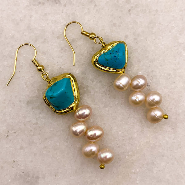 Pearl Earrings | Turquoise | Handmade in Australia | Contemporary Jewellery