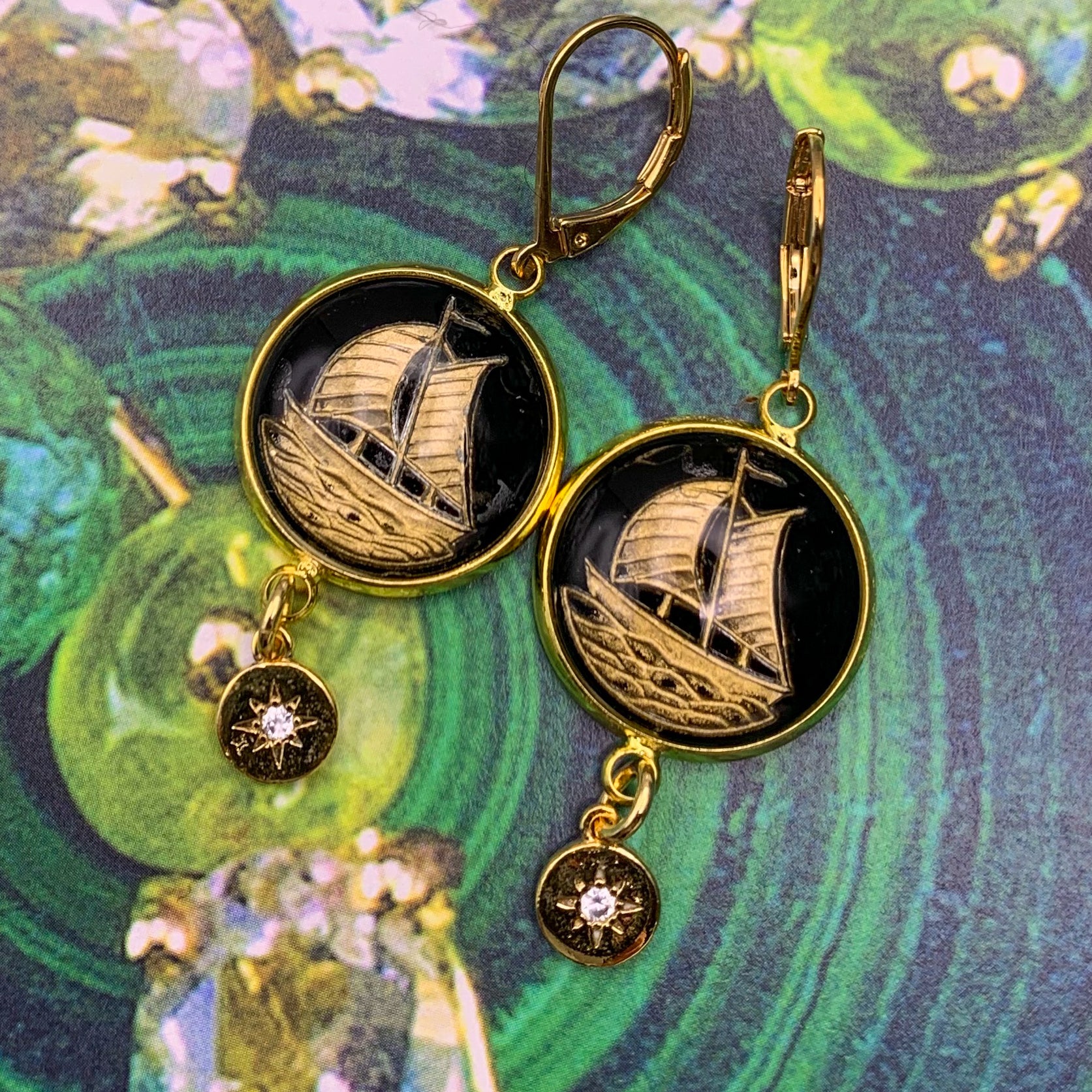 Vintage Sailing Ship Intaglio | Hand Gilded | Handmade in Australia | Bohemian