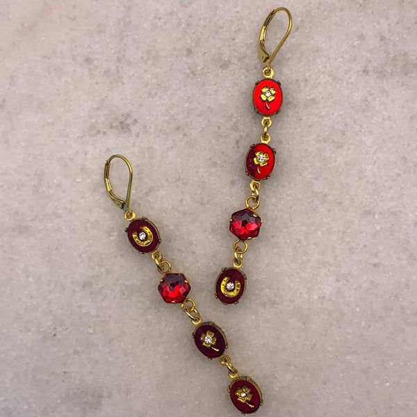 Vintage Style | Bohemian | Red Earrings | Long Drop | Hand Made in Australia
