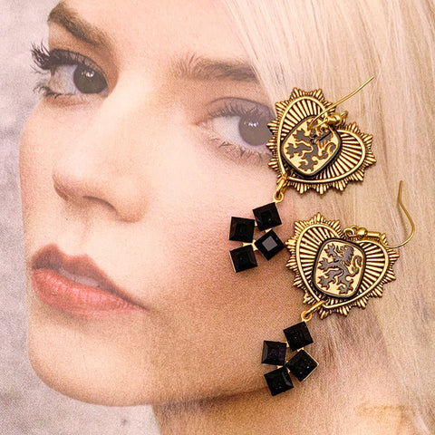 Gold Heart Earring | Heraldic Lion | Bohemian Chic | Handmade in Australia