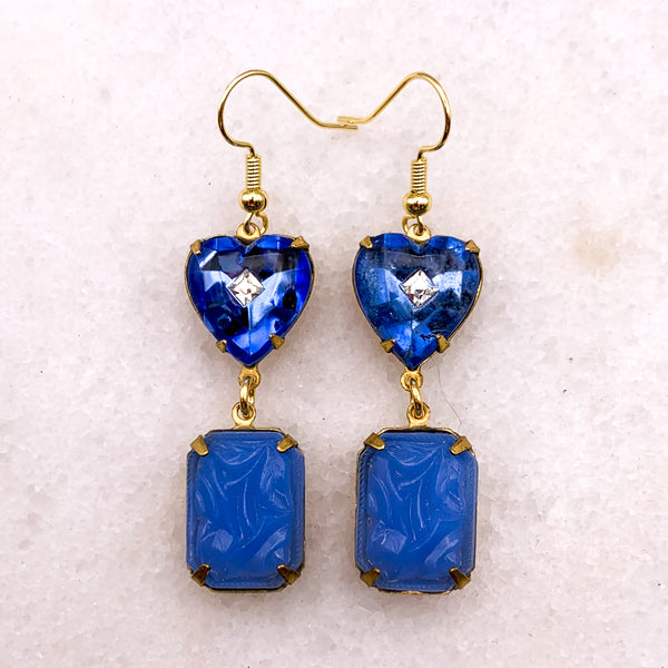 Blue Heart Earrings | Vintage Art Deco | Handmade in Australia | Sky Blue