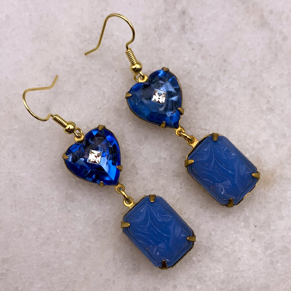 Blue Heart Earrings | Vintage Art Deco | Handmade in Australia | Sky Blue