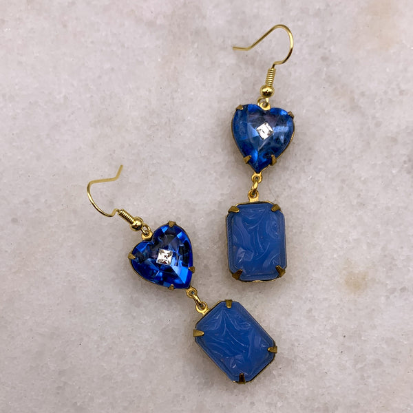 Blue Heart Earrings | Vintage Art Deco | Handmade in Australia | Sky Blue