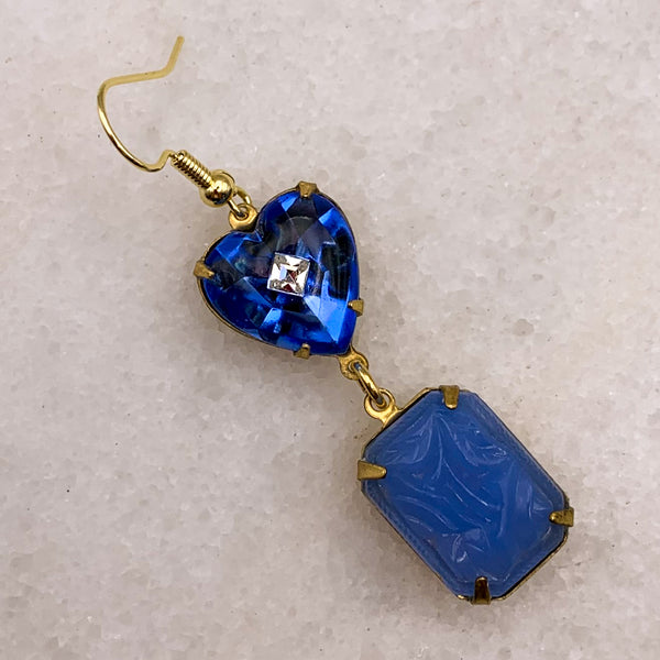 Blue Heart Earrings | Vintage Art Deco | Handmade in Australia | Sky Blue