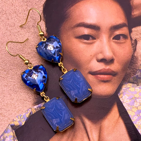 Blue Heart Earrings | Vintage Art Deco | Handmade in Australia | Sky Blue