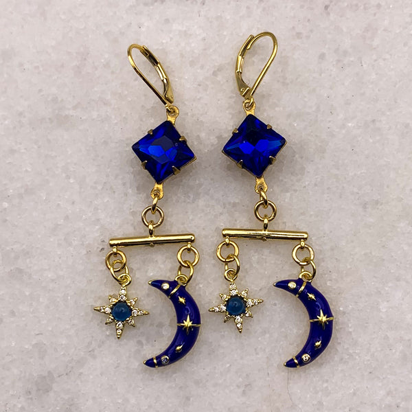 Crescent Moon | Star Earrings | Vintage | Handmade in Australia | Boho Chic